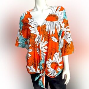 NWOT Women’s‎ Sucrefas lightweight v-neck blouse with front tie at waist - 2XL